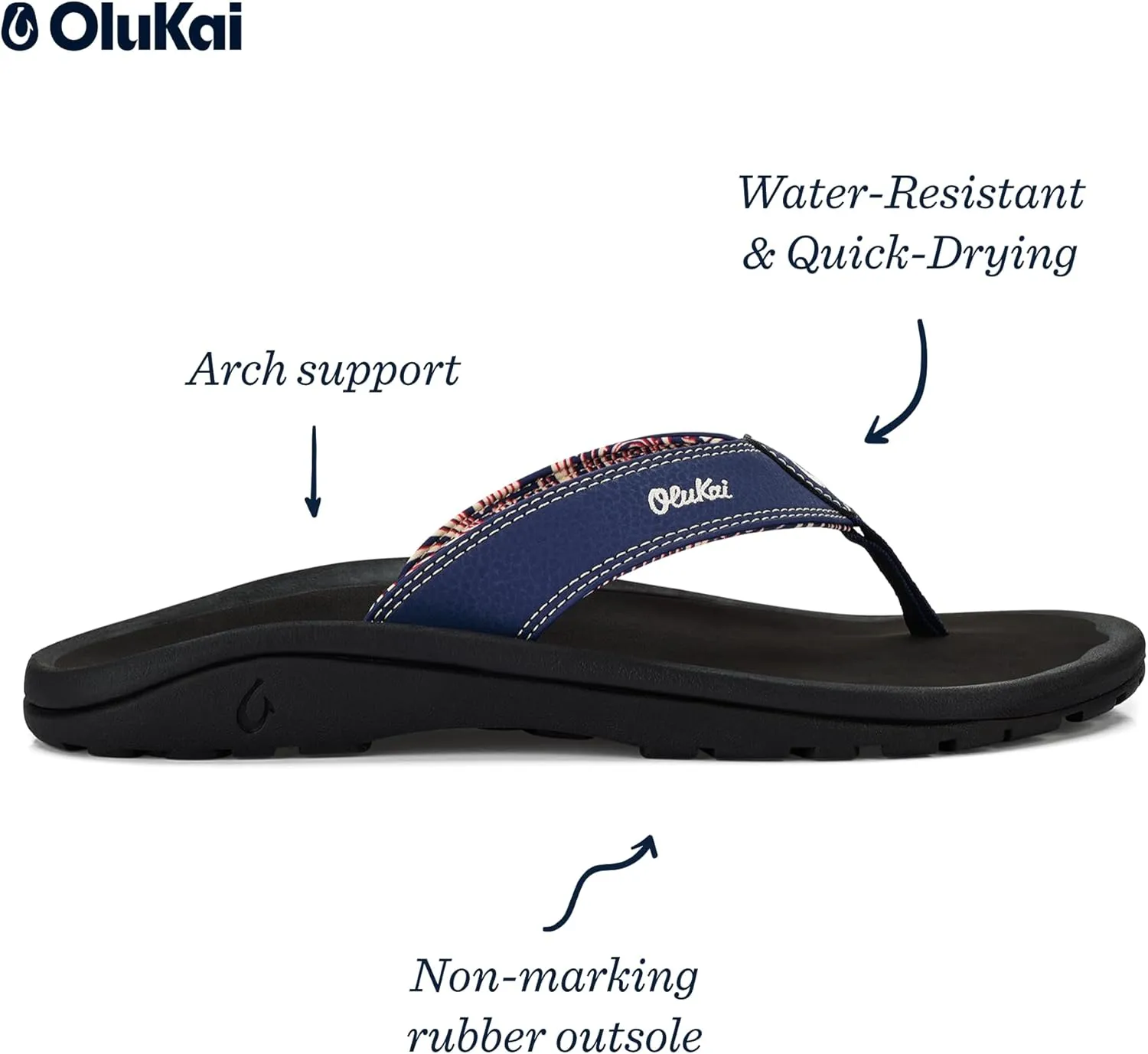 OLUKAI Ohana Men's Beach Sandals, Water Resistant Flip Flops, Arch Support & Comfort Fit, Lightweight & Durable, Enhanced Grip & Traction
