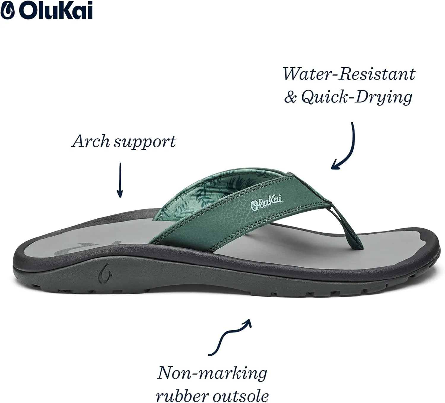 OLUKAI Ohana Men's Beach Sandals, Water Resistant Flip Flops, Arch Support & Comfort Fit, Lightweight & Durable, Enhanced Grip & Traction