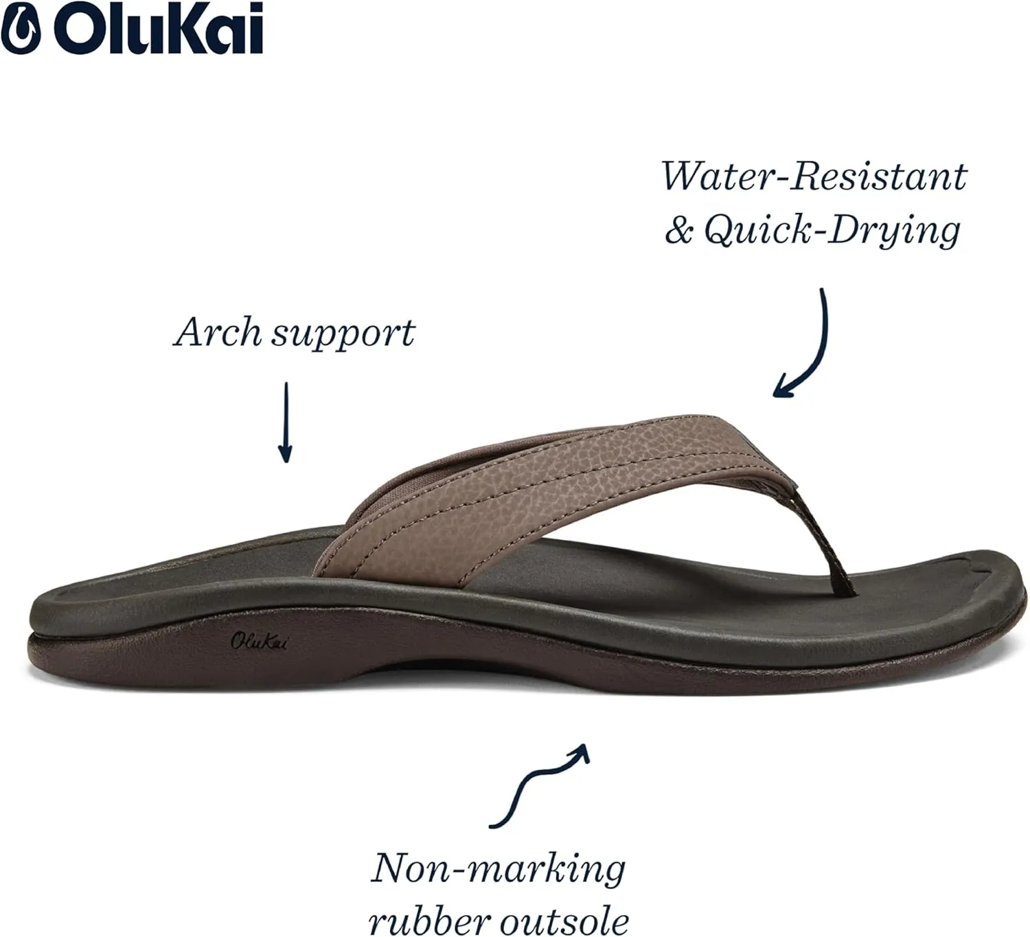 OLUKAI Ohana Women's Beach Sandals, Water Resistant Flip Flops, Arch Support & Comfort Fit, Lightweight & Durable, Enhanced Grip & Traction