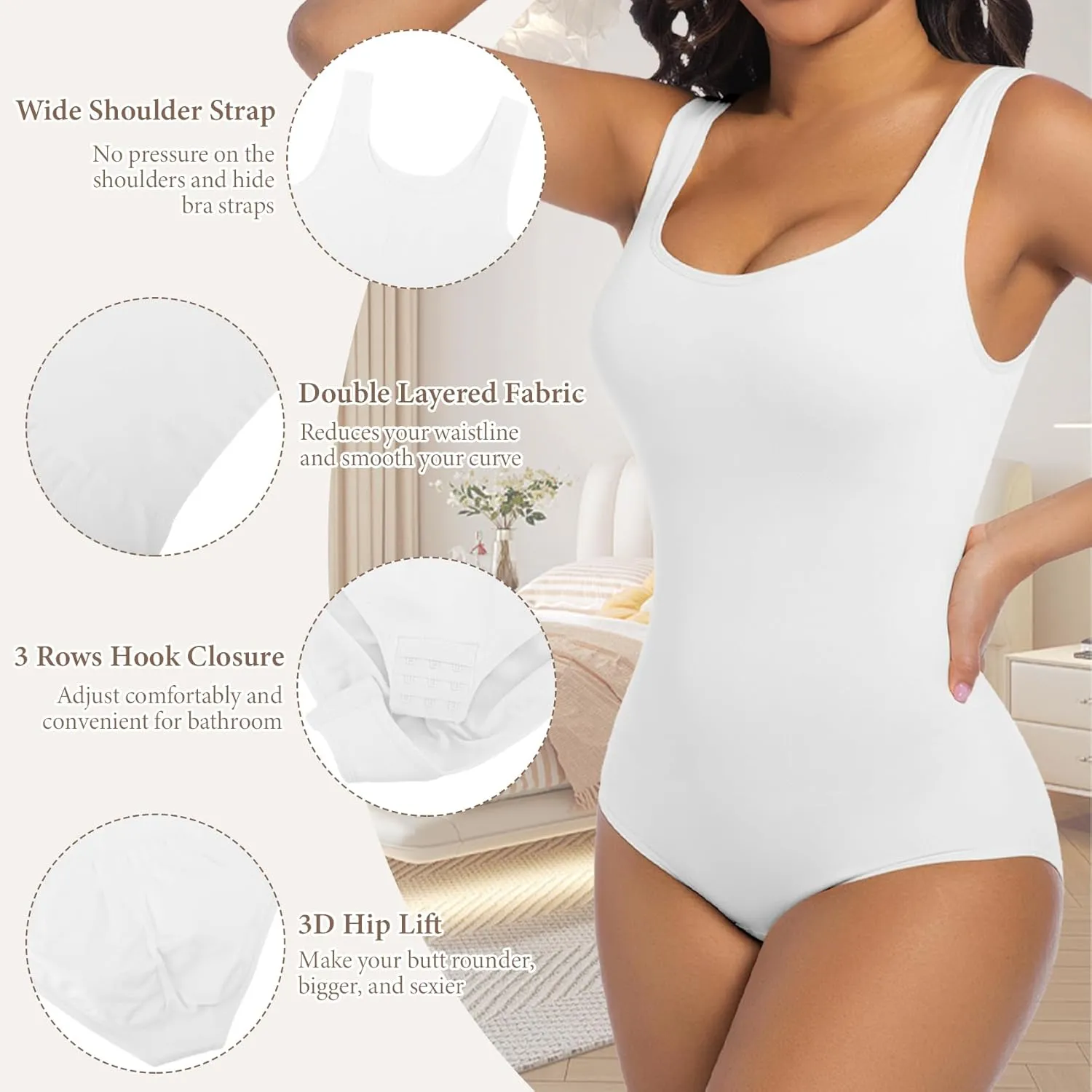 ONEW Shapewear Bodysuits Tummy Control Body Shaper Seamless Waist Trainer for Women Scoop Neck Going out Tops