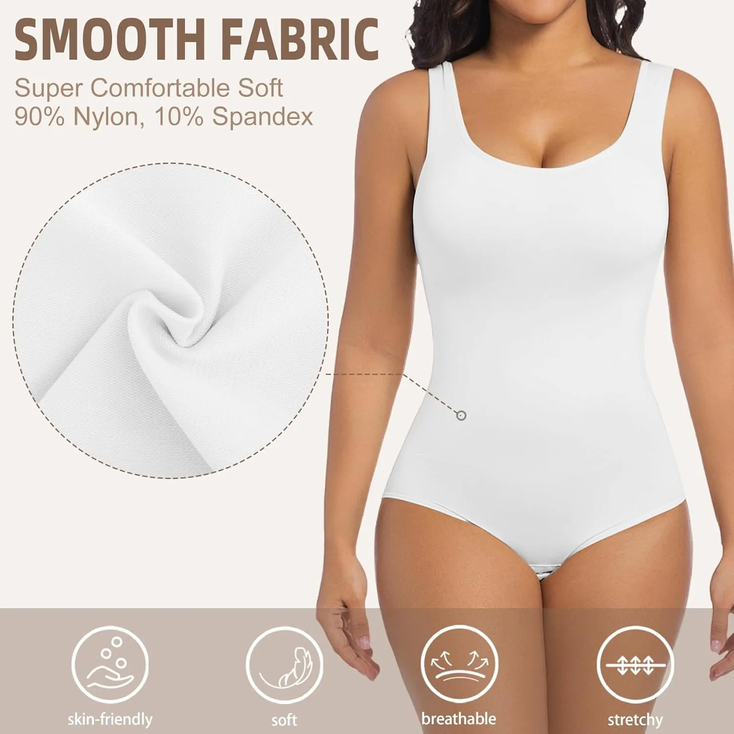 ONEW Shapewear Bodysuits Tummy Control Body Shaper Seamless Waist Trainer for Women Scoop Neck Going out Tops