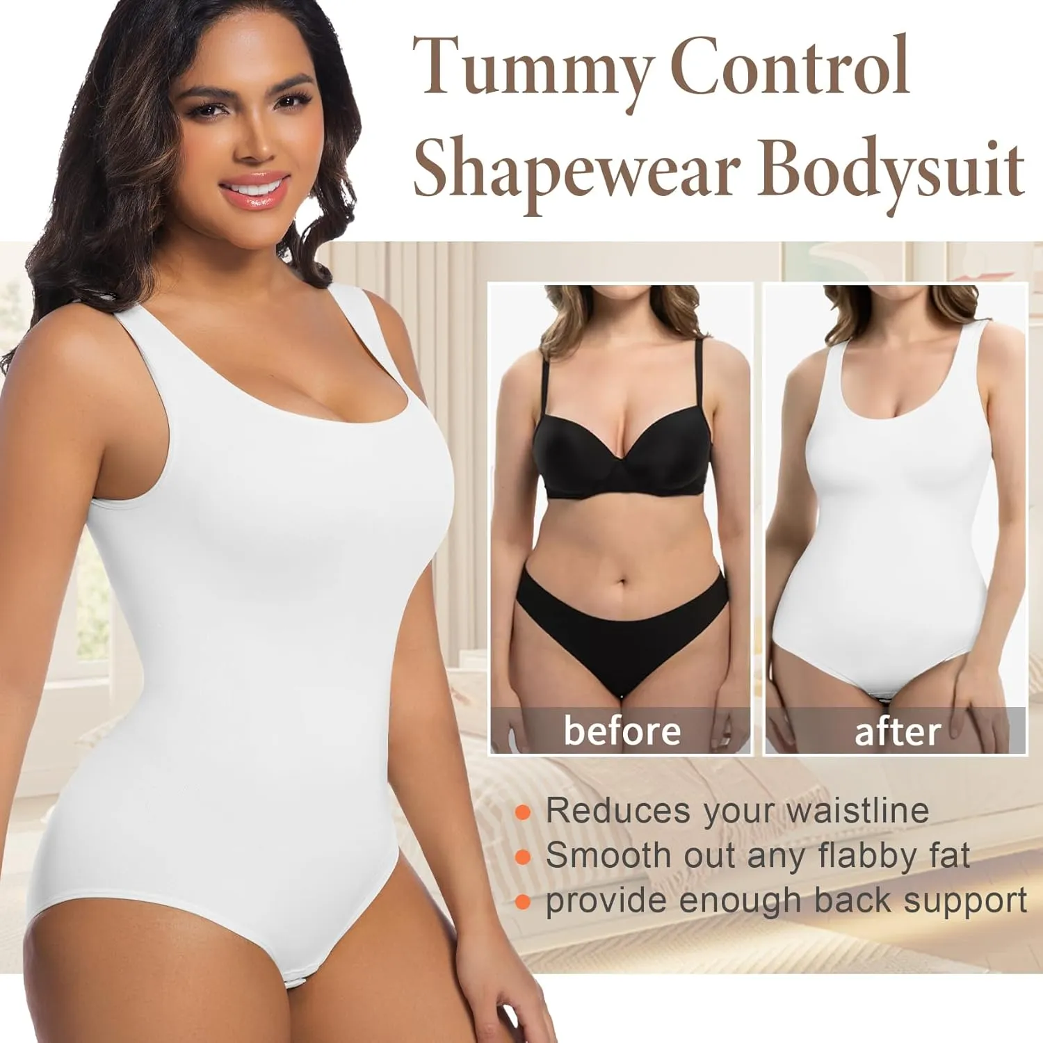 ONEW Shapewear Bodysuits Tummy Control Body Shaper Seamless Waist Trainer for Women Scoop Neck Going out Tops