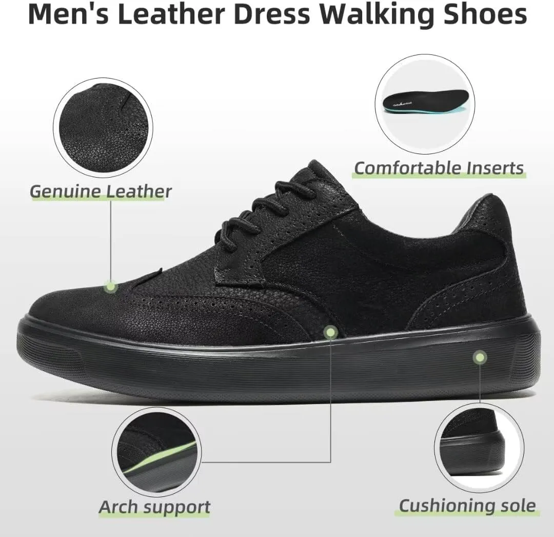 OrthoComfoot Men's Orthopedic Leather Dress Walking Shoes: Comfortable Plantar Fasciitis Oxford with Arch Support, Flat Feet Casual Business Work Shoes for Foot and Heel Pain Relief