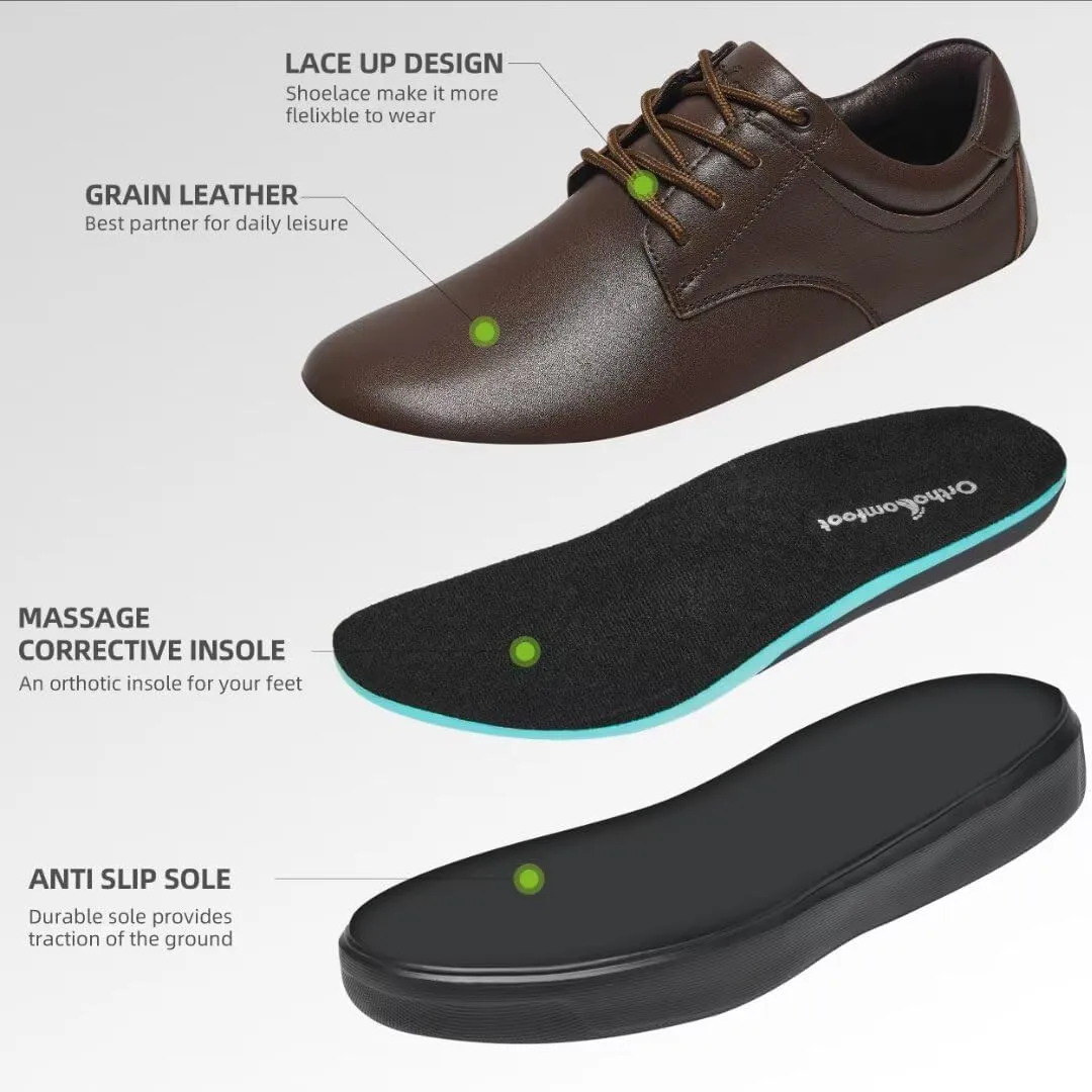 OrthoComfoot Men's Orthopedic Leather Dress Walking Shoes: Comfortable Plantar Fasciitis Sneakers with Arch Support for, Orthotic Casual Business Work Shoes for Foot and Heel Pain Relief