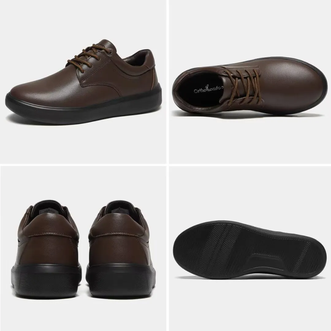 OrthoComfoot Men's Orthopedic Leather Dress Walking Shoes: Comfortable Plantar Fasciitis Sneakers with Arch Support for, Orthotic Casual Business Work Shoes for Foot and Heel Pain Relief