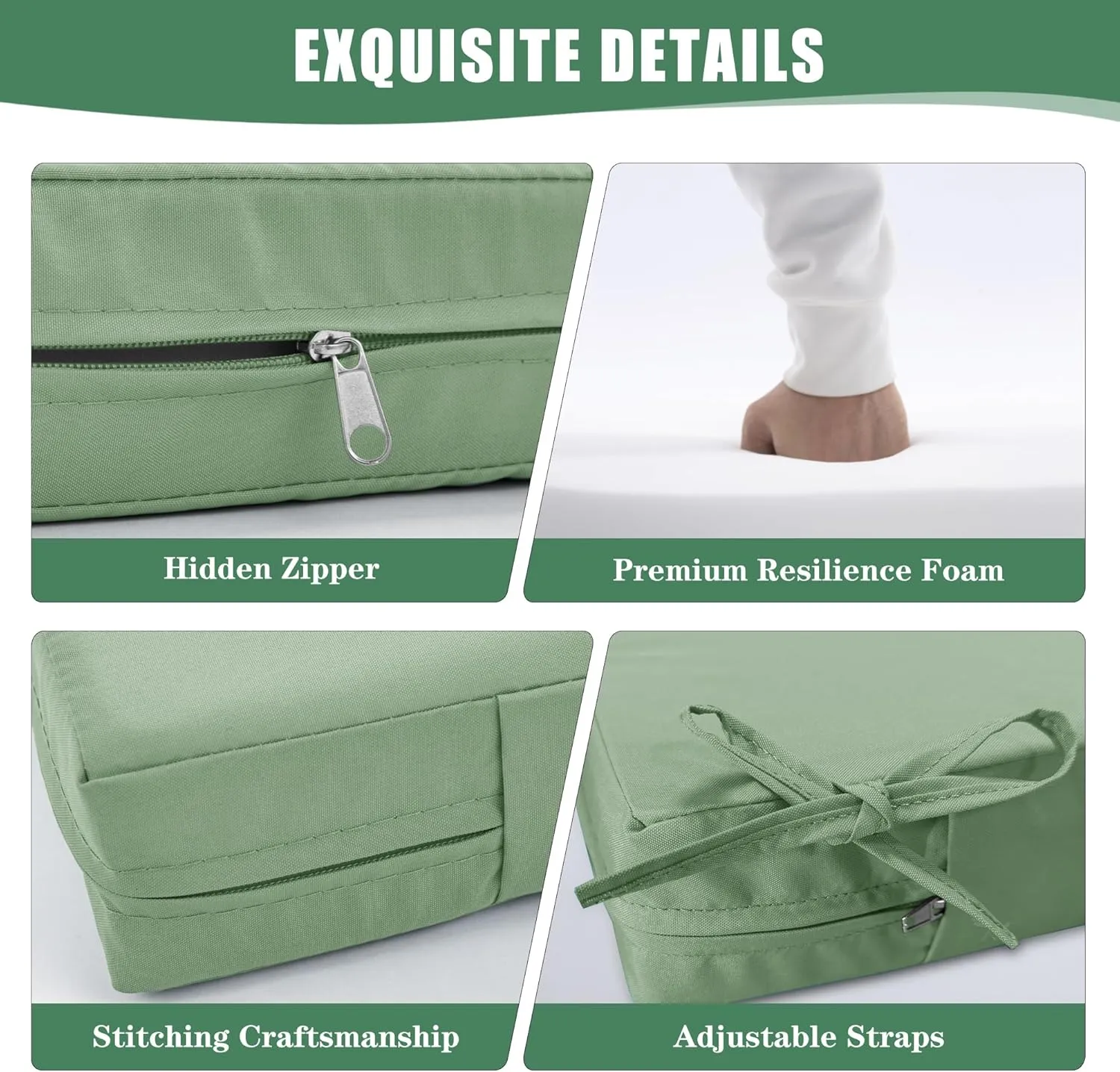Outdoor Chair Cushions, Waterproof Back Pillow and Seat Cushion Set for Patio Furniture, Outdoor Sofa Replacement Cushions with Removable Cover, 24 x 24 Inch, Sage Green, 1 Set