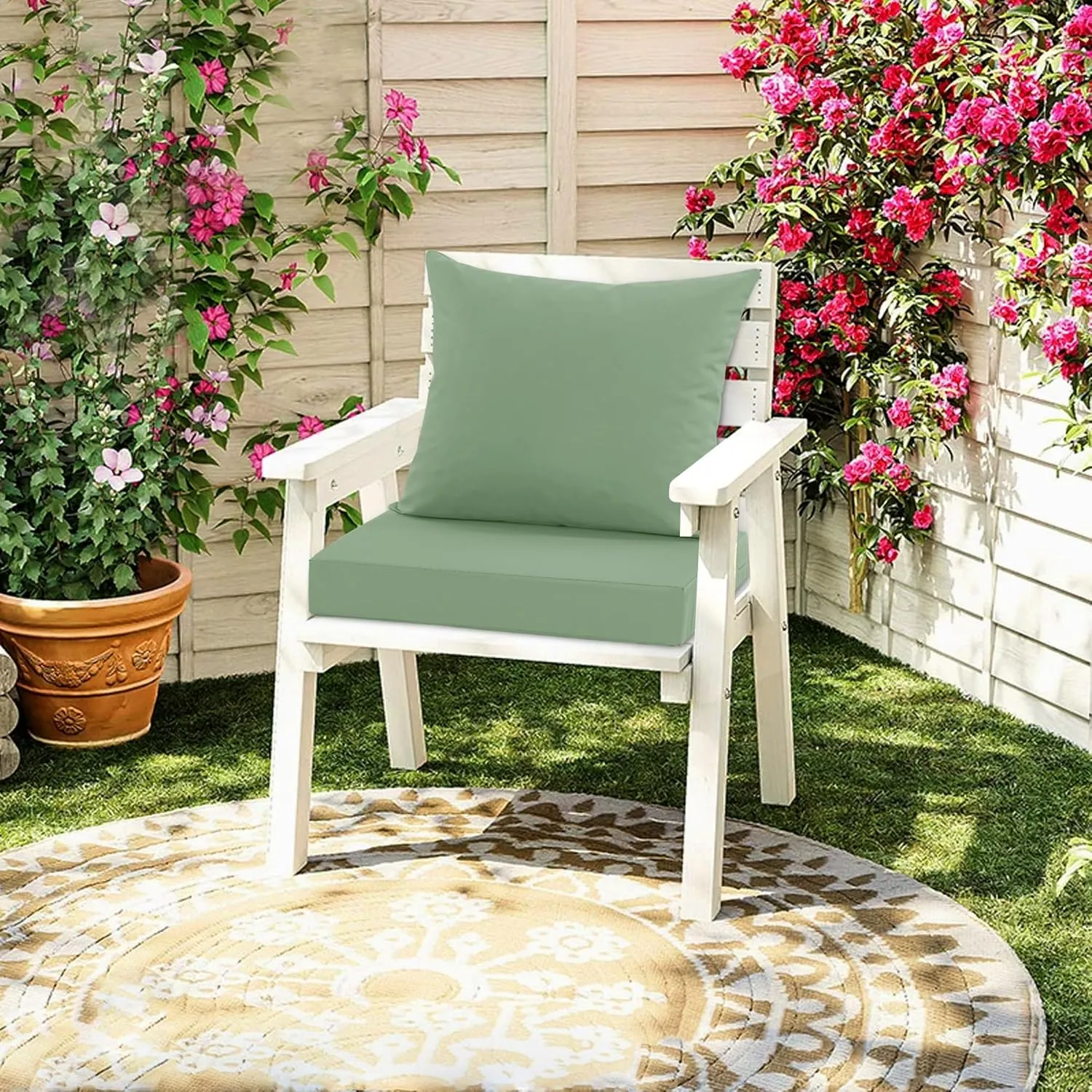 Outdoor Chair Cushions, Waterproof Back Pillow and Seat Cushion Set for Patio Furniture, Outdoor Sofa Replacement Cushions with Removable Cover, 24 x 24 Inch, Sage Green, 1 Set