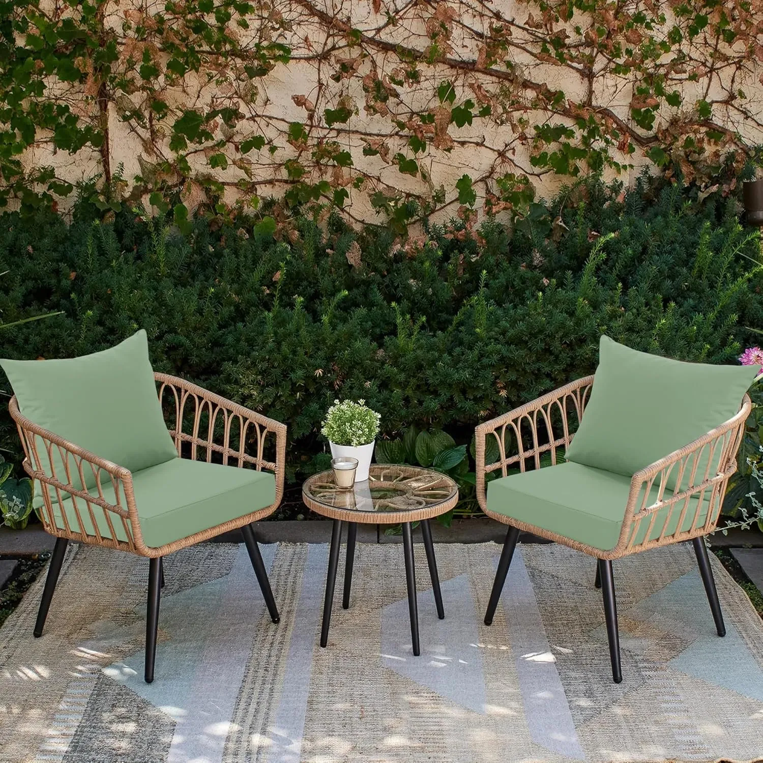 Outdoor Chair Cushions, Waterproof Back Pillow and Seat Cushion Set for Patio Furniture, Outdoor Sofa Replacement Cushions with Removable Cover, 24 x 24 Inch, Sage Green, 1 Set
