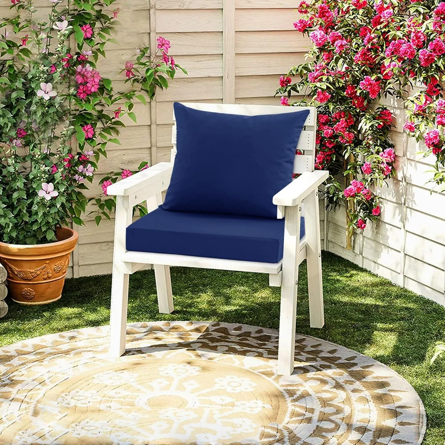 Outdoor Chair Cushions, Waterproof Backrest and Deep Seat Cushion Set for Patio Furniture, Outdoor Replacement Cushions with Removable Cover, 22 x 22 Inch, Navy, 1 Set