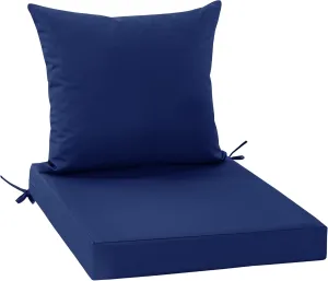 Outdoor Chair Cushions, Waterproof Backrest and Deep Seat Cushion Set for Patio Furniture, Outdoor Replacement Cushions with Removable Cover, 22 x 22 Inch, Navy, 1 Set