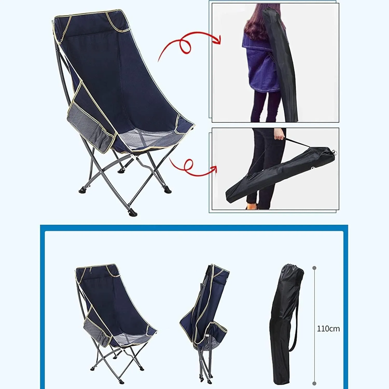 Outdoor Chair Folding Camping Chair Ultralight Folding Camping Chair with Backrest Leisure Beach Seat with Mesh External Hanging Bag Portable Backpack Chair Camping Chair Foldable Chair