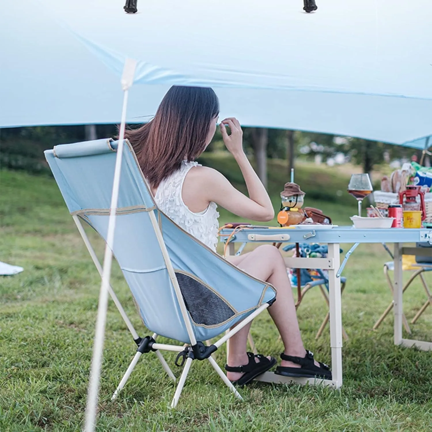 Outdoor Folding Moon air, Recliner with Backrest, Ultra- Light Bea air, with Storage Bag (Color : Avocado Green)