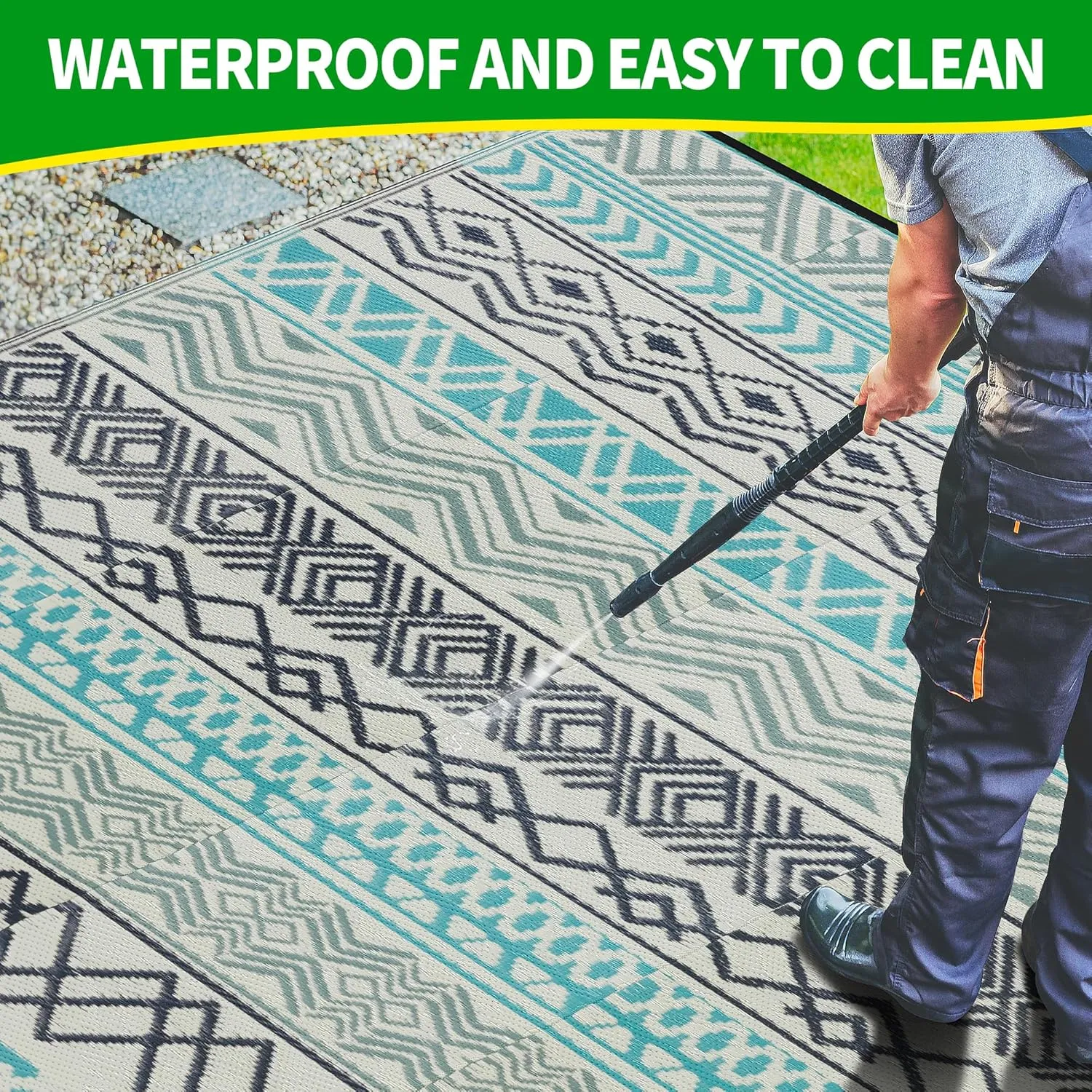 Outdoor Rugs, Outdoor Plastic Straw Rug, Reversible Waterproof Carpet for Camping, Poolside, Garden, BBQ Area, Gazebo Flooring, RV Park & Beach, Bohemian Style, 9x12