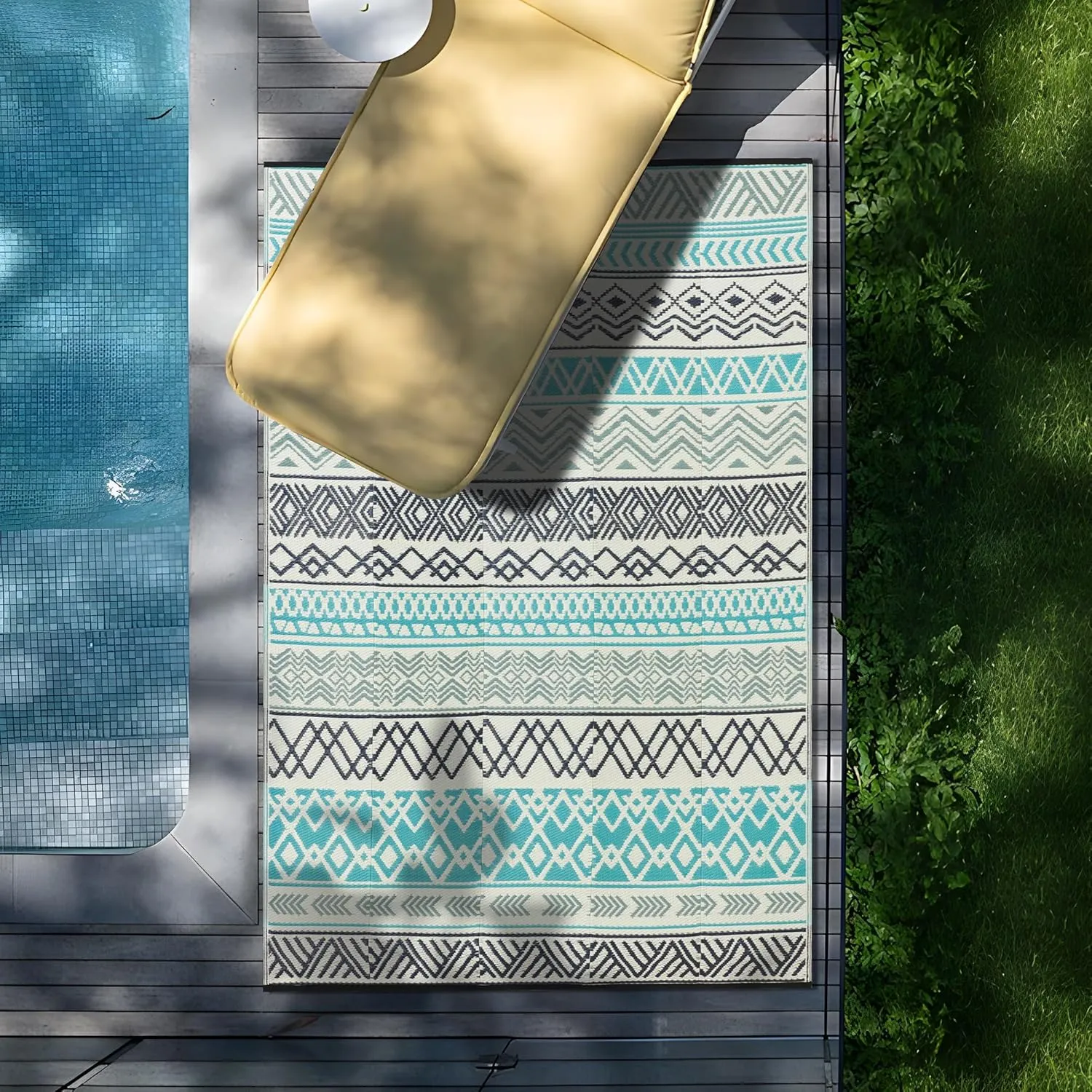 Outdoor Rugs, Outdoor Plastic Straw Rug, Reversible Waterproof Carpet for Camping, Poolside, Garden, BBQ Area, Gazebo Flooring, RV Park & Beach, Bohemian Style, 9x12