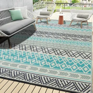 Outdoor Rugs, Outdoor Plastic Straw Rug, Reversible Waterproof Carpet for Camping, Poolside, Garden, BBQ Area, Gazebo Flooring, RV Park & Beach, Bohemian Style, 9x12