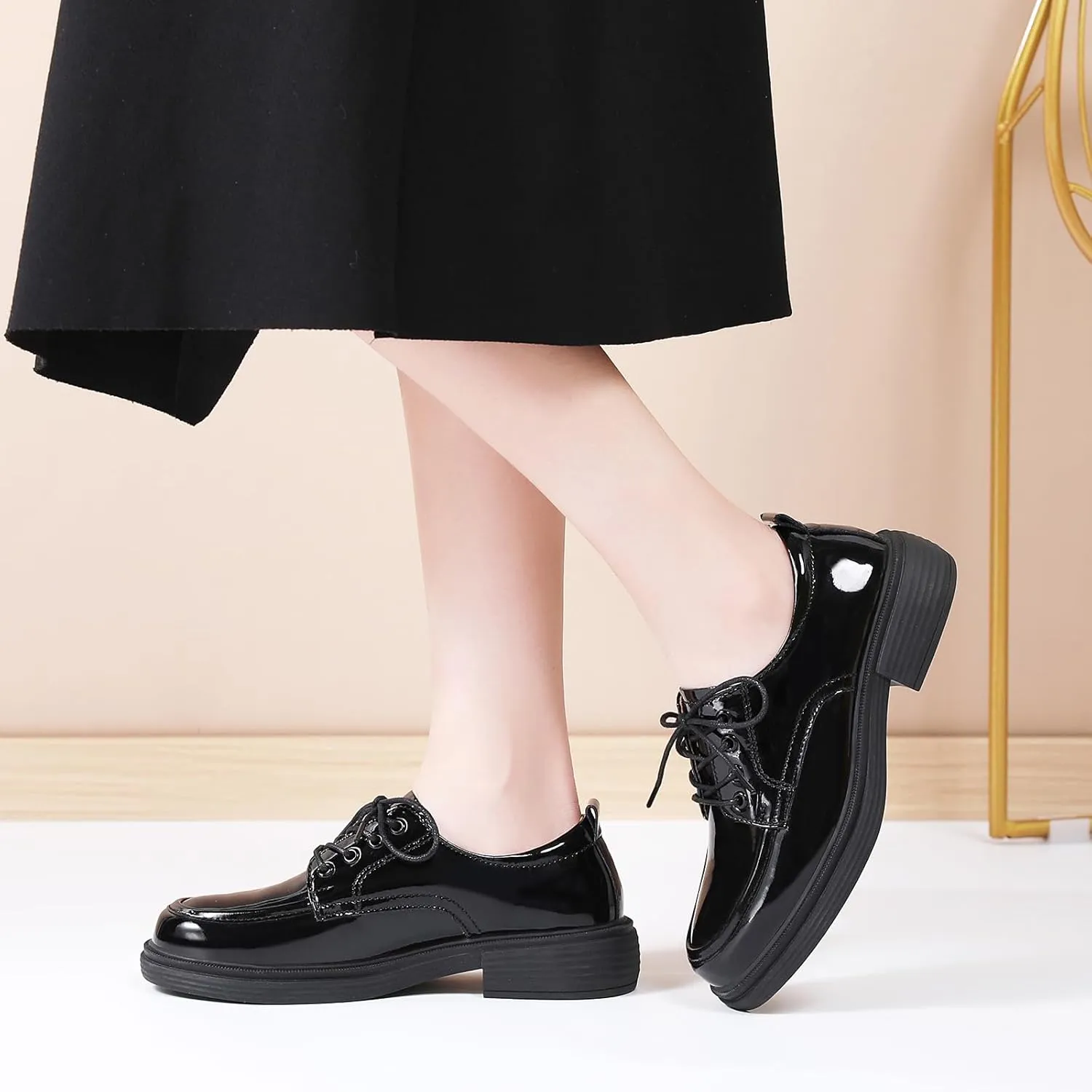 Oxford Shoes for Women Womens Oxford Shoes Lace-Up Round Toe Leather Flat Non-Slip Fashion Classic Business Casual Comfortable Dressy Office Work Ladies Shoes