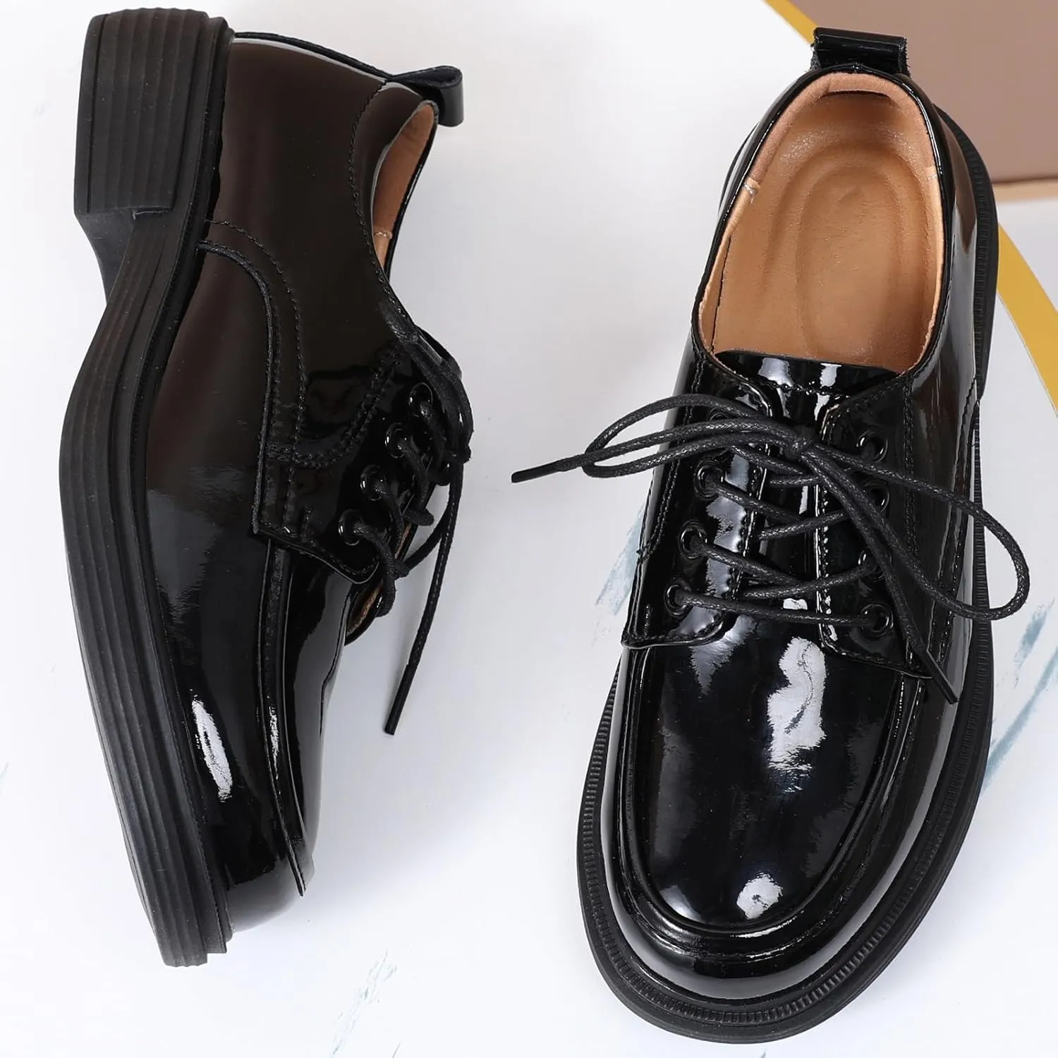 Oxford Shoes for Women Womens Oxford Shoes Lace-Up Round Toe Leather Flat Non-Slip Fashion Classic Business Casual Comfortable Dressy Office Work Ladies Shoes