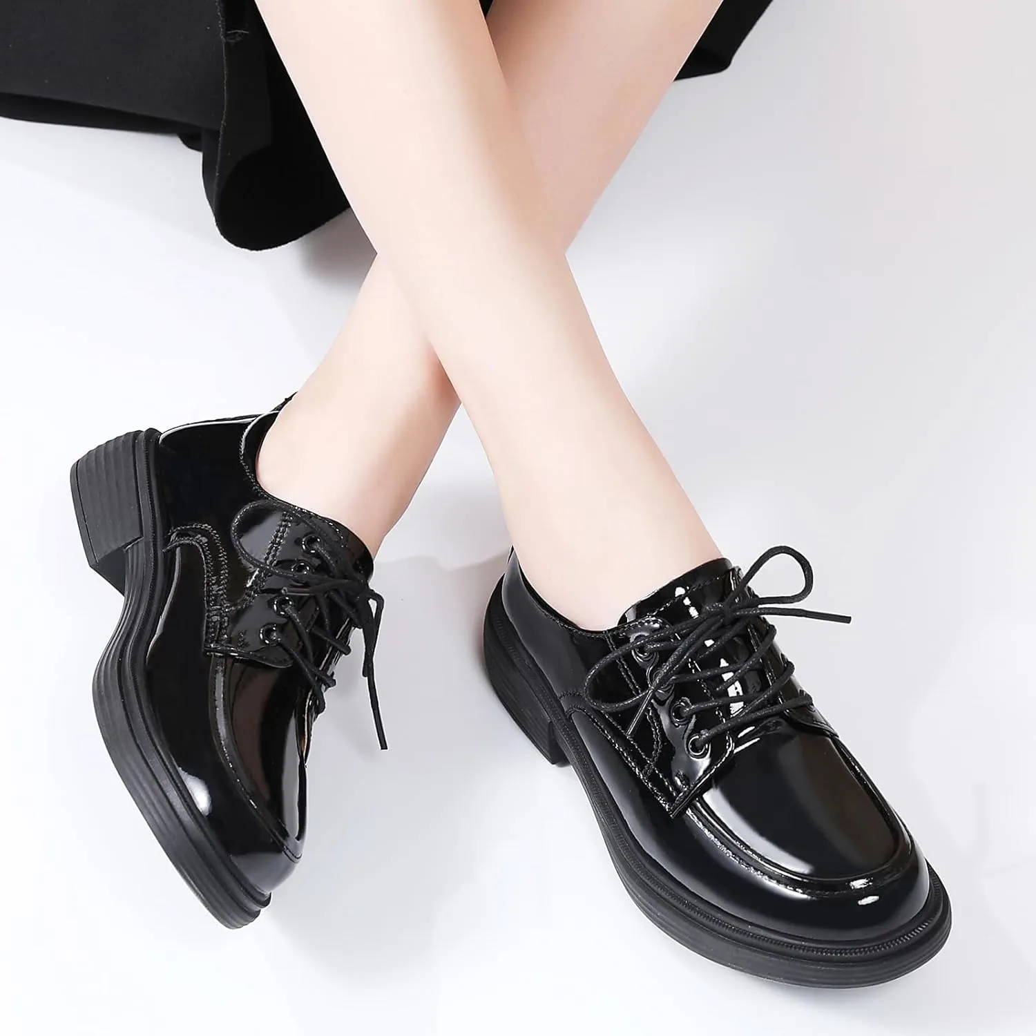 Oxford Shoes for Women Womens Oxford Shoes Lace-Up Round Toe Leather Flat Non-Slip Fashion Classic Business Casual Comfortable Dressy Office Work Ladies Shoes
