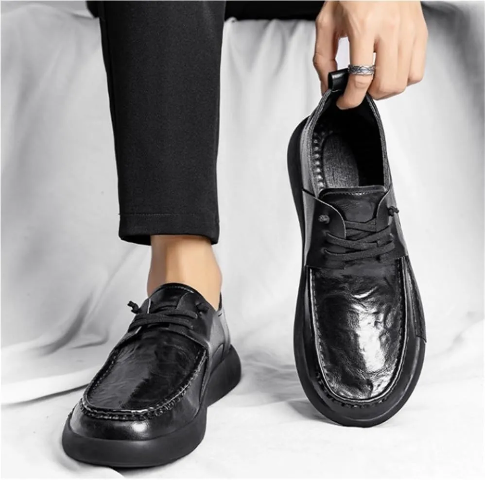 Oxfords Classic Casual Shoes Patent Leather Lace Up Platform Heightening Slip Resistant Low Top Work Office Business Shoes