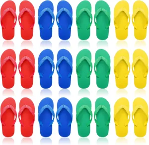 Pack of 12 Unisex Kids' Flip Flops Bulk Multi Colors Child Boys Girls Big Non Slip Kids' Flip Flops for Summer Sport Beach Pool Party and Water Games
