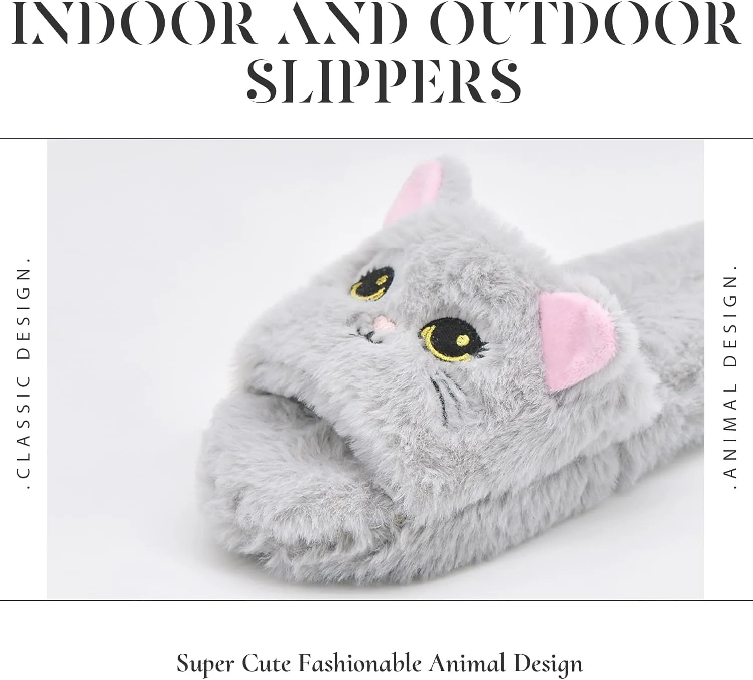 Panda Bros Slides Slippers, Soft Plush Cozy Open Toe Indoor Outdoor Fuzzy Slippers Gifts For Girls Women Girlfriend