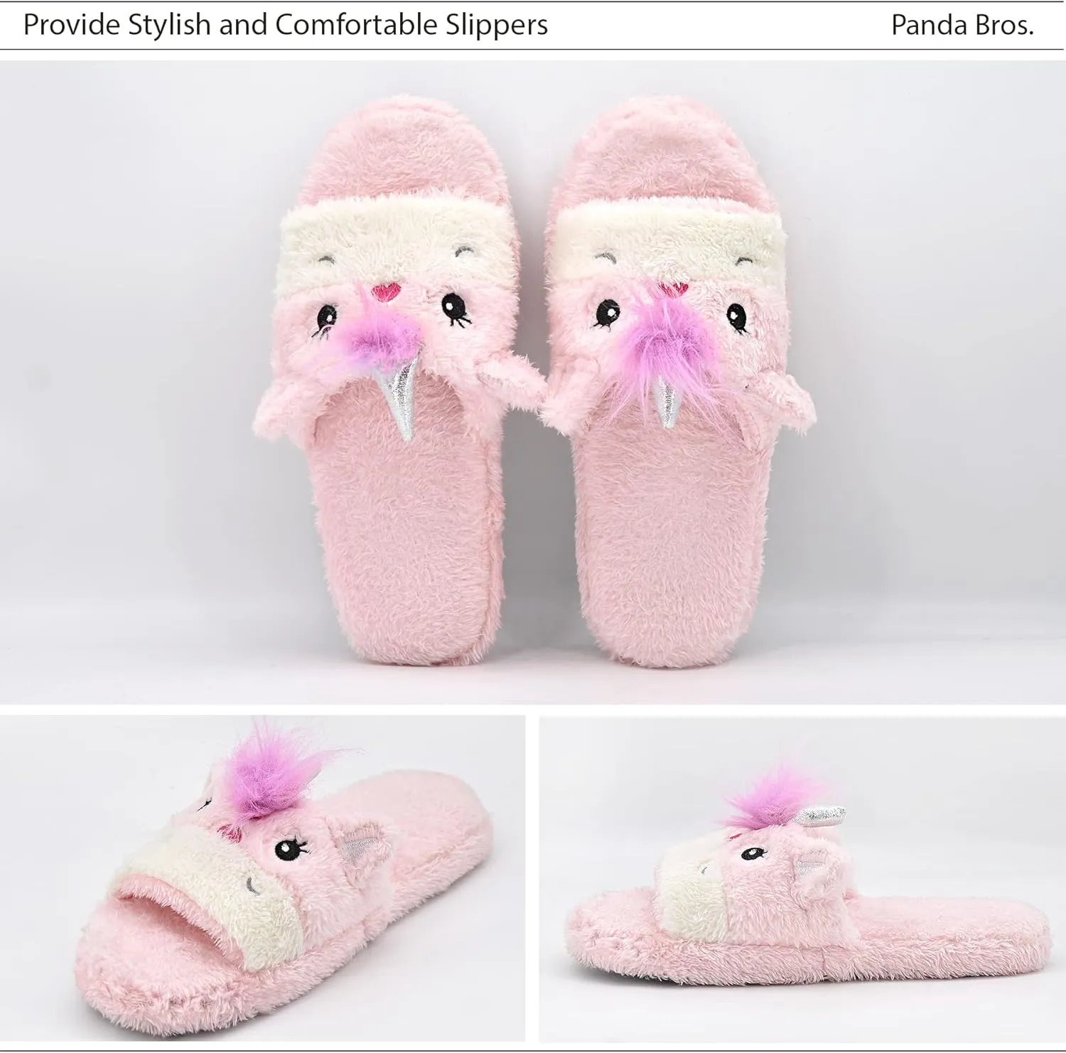 Panda Bros Slides Slippers, Soft Plush Cozy Open Toe Indoor Outdoor Fuzzy Slippers Gifts For Girls Women Girlfriend