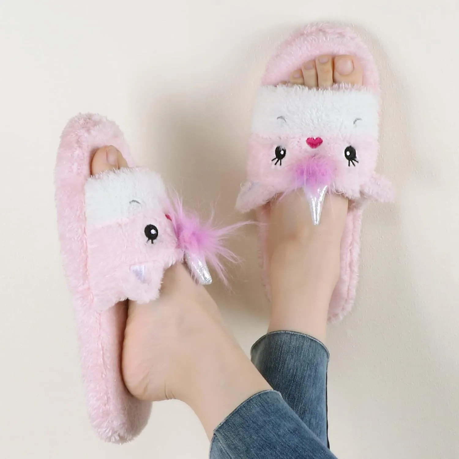 Panda Bros Slides Slippers, Soft Plush Cozy Open Toe Indoor Outdoor Fuzzy Slippers Gifts For Girls Women Girlfriend