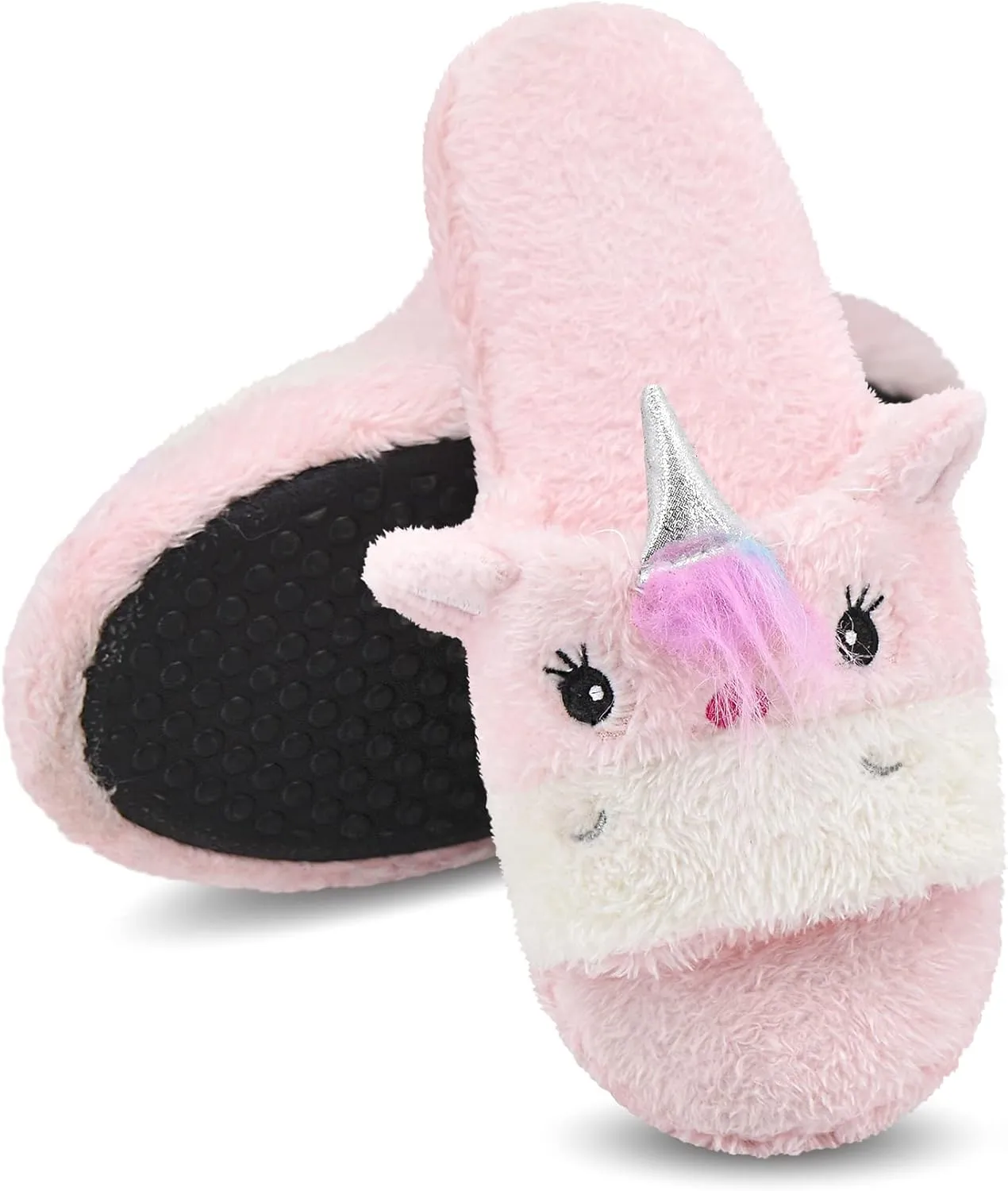 Panda Bros Slides Slippers, Soft Plush Cozy Open Toe Indoor Outdoor Fuzzy Slippers Gifts For Girls Women Girlfriend