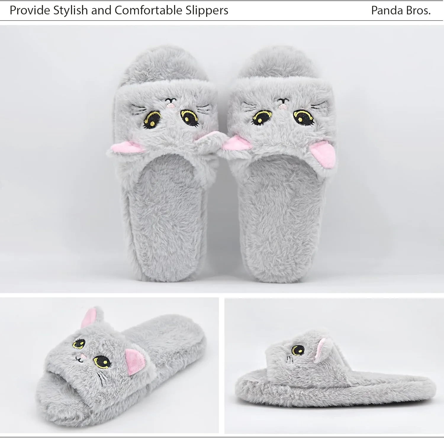Panda Bros Slides Slippers, Soft Plush Cozy Open Toe Indoor Outdoor Fuzzy Slippers Gifts For Girls Women Girlfriend