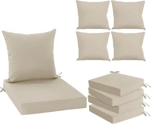 Patio Chair Cushions 22 x 22 Inch, Water Resistant Backrest Pillow and Seat Cushion Set for Outdoor Furniture, Sectional Sofa Cushion Replacments, Cream, Set of 4