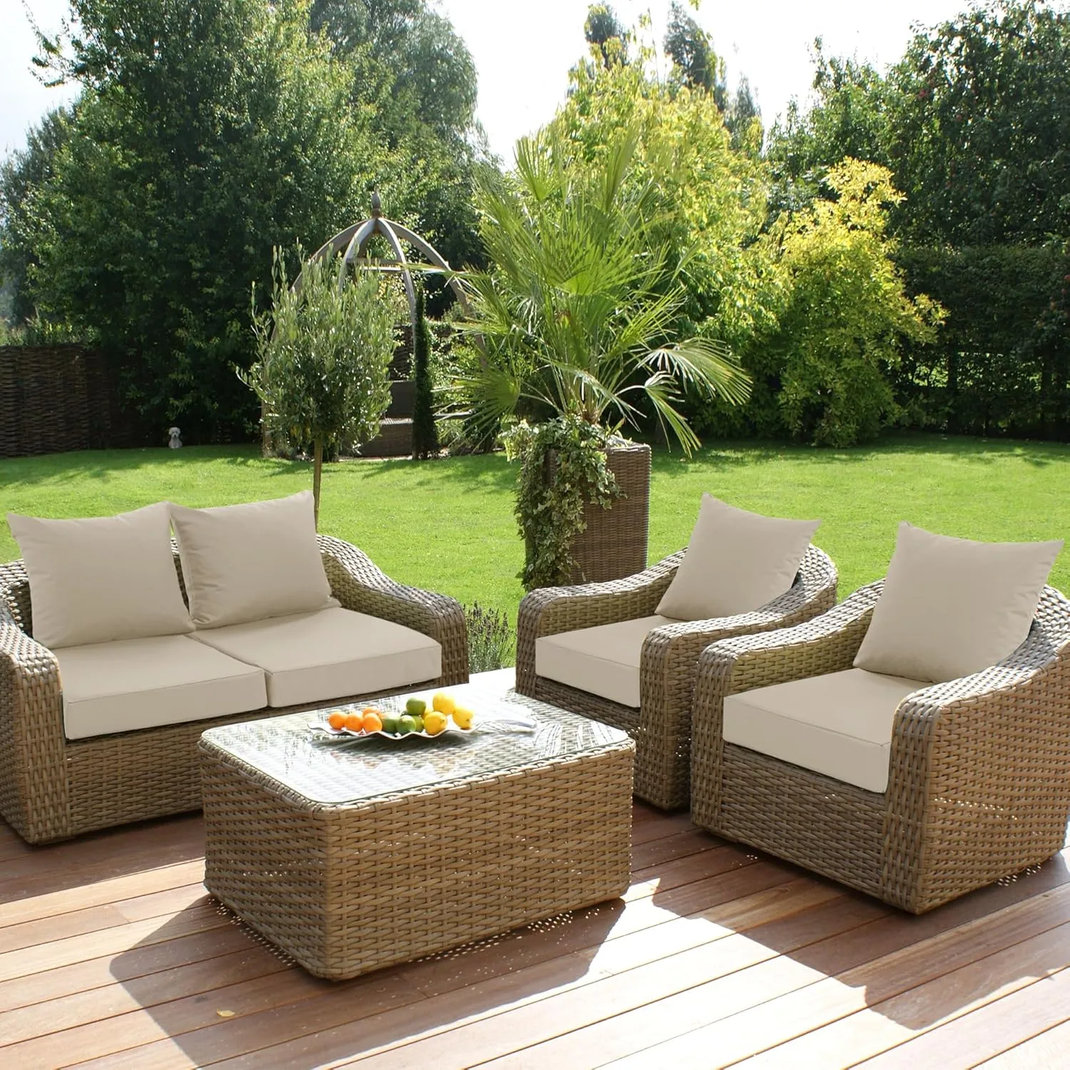 Patio Chair Cushions 22 x 22 Inch, Water Resistant Backrest Pillow and Seat Cushion Set for Outdoor Furniture, Sectional Sofa Cushion Replacments, Cream, Set of 4