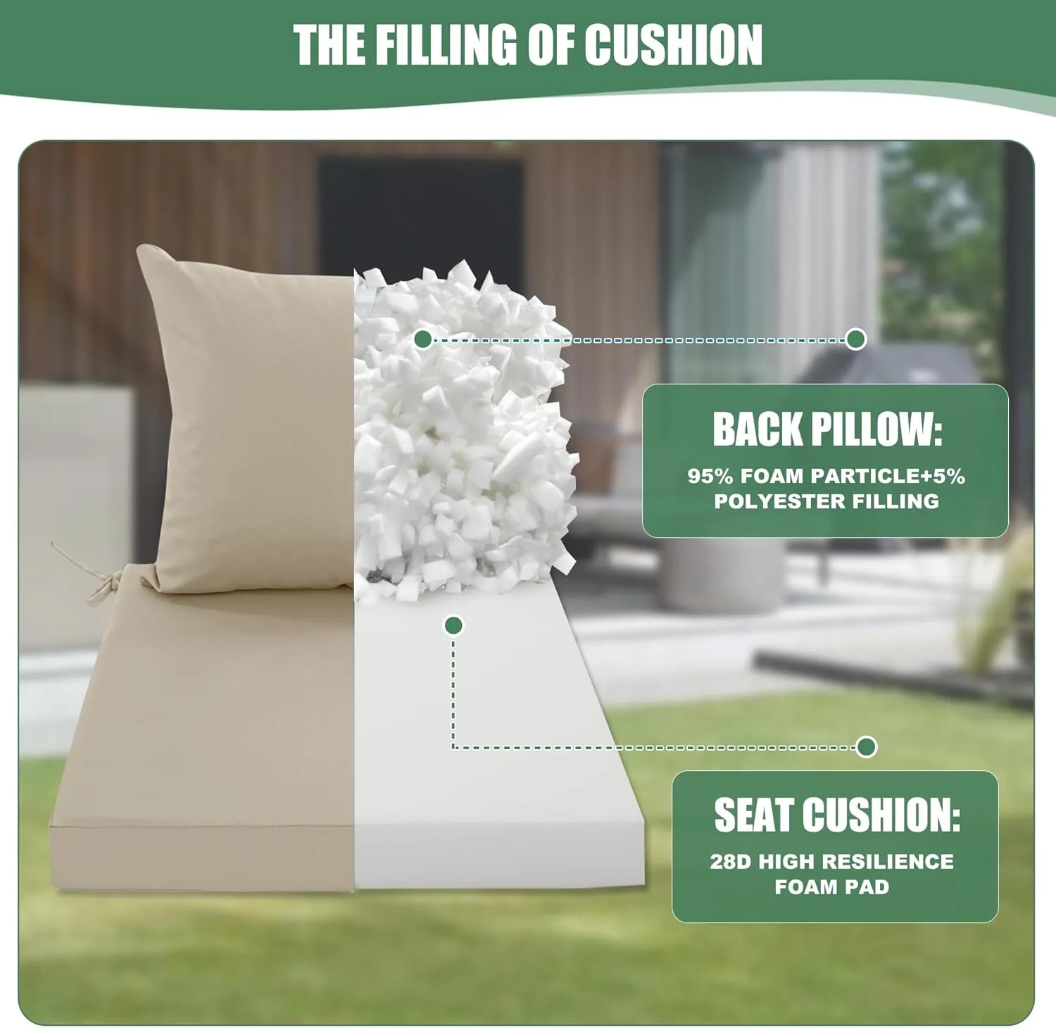 Patio Chair Cushions 22 x 22 Inch, Water Resistant Backrest Pillow and Seat Cushion Set for Outdoor Furniture, Sectional Sofa Cushion Replacments, Cream, Set of 4