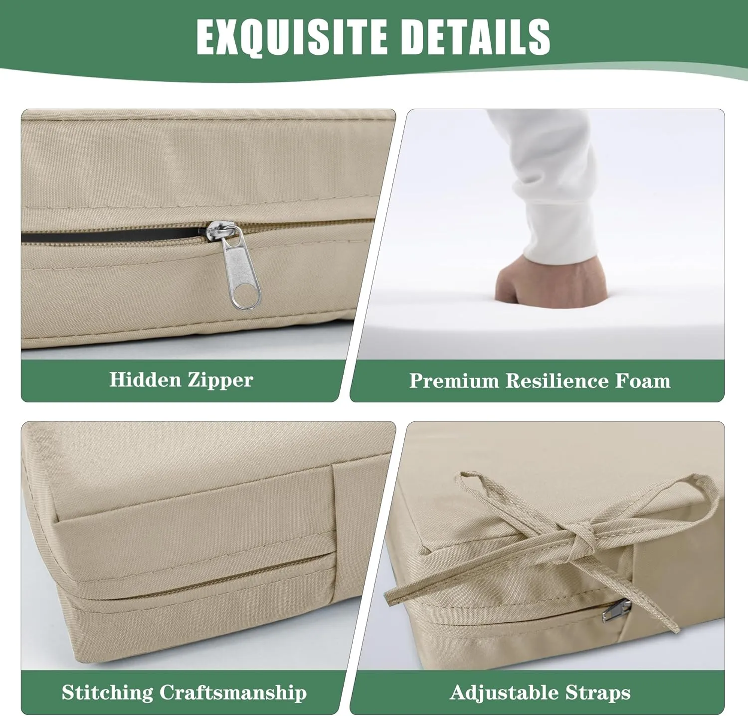 Patio Chair Cushions 22 x 22 Inch, Water Resistant Backrest Pillow and Seat Cushion Set for Outdoor Furniture, Sectional Sofa Cushion Replacments, Cream, Set of 4