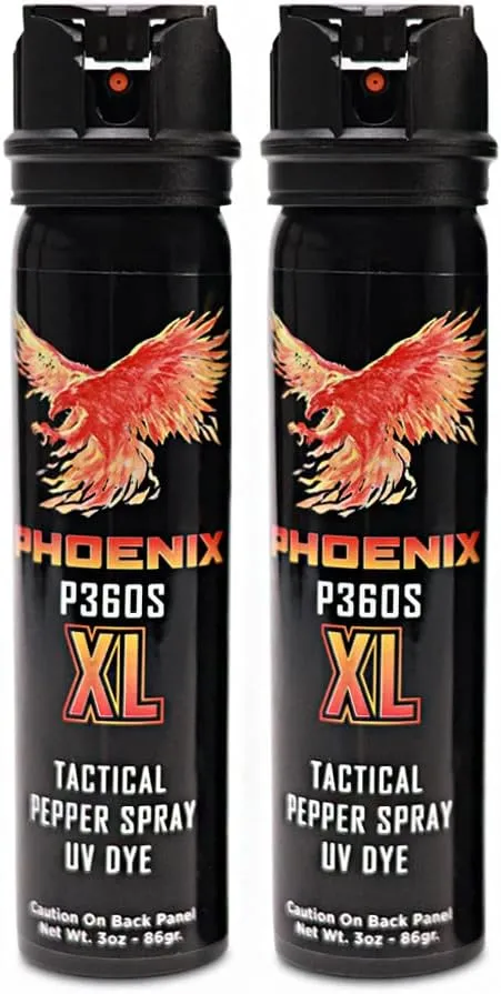 Phoenix P360S XL Pepper Gel Made in the USA Maximum Carry Convenience, Maximum strength Police & Military Grade Pepper Spray, Sprays at Any Angle 20 feet, Flip-top Safety and Belt Clip Included 2 Pack