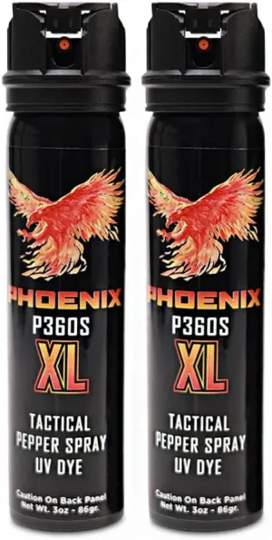 Phoenix P360S XL Pepper Gel Made in the USA Maximum Carry Convenience, Maximum strength Police & Military Grade Pepper Spray, Sprays at Any Angle 20 feet, Flip-top Safety and Belt Clip Included 2 Pack