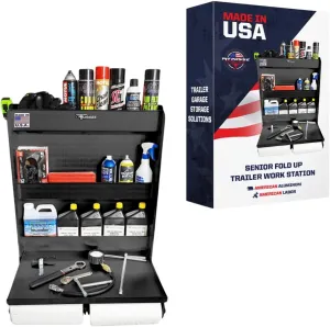 Pit Posse 445BK Trailer Door Cabinet Organizer Senior Work Station Storage - Made in USA - Flip Out Work Tray Spring Loaded Paper Towel Tensioner Aluminum Garage Bike Trailer Shop 25 x 6 x 30 (Black)