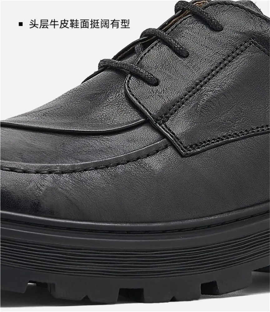 Platform Oxfords Round Toe Mens Lace-Up Comfortable Fashion Dress Shoes Lug Sole Heightening for Formal Business Wedding