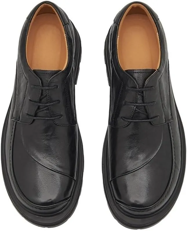 Platform Oxfords Round Toe Mens Lace-Up Comfortable Fashion Dress Shoes Lug Sole Heightening for Formal Business Wedding