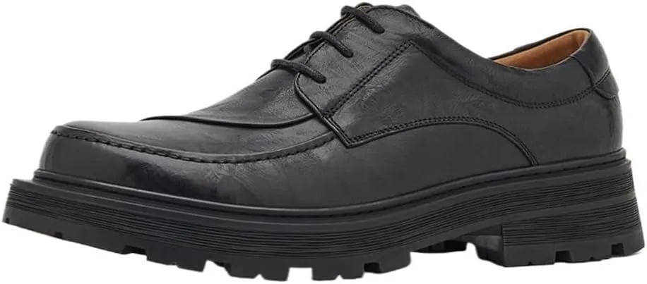 Platform Oxfords Round Toe Mens Lace-Up Comfortable Fashion Dress Shoes Lug Sole Heightening for Formal Business Wedding