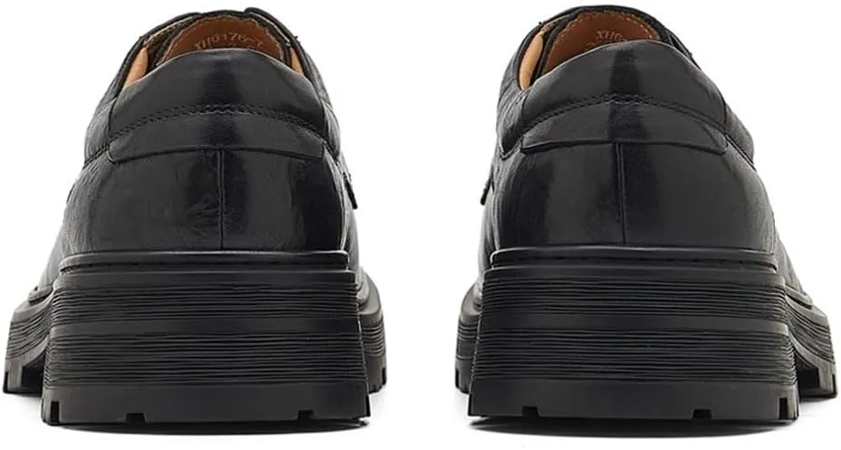 Platform Oxfords Round Toe Mens Lace-Up Comfortable Fashion Dress Shoes Lug Sole Heightening for Formal Business Wedding