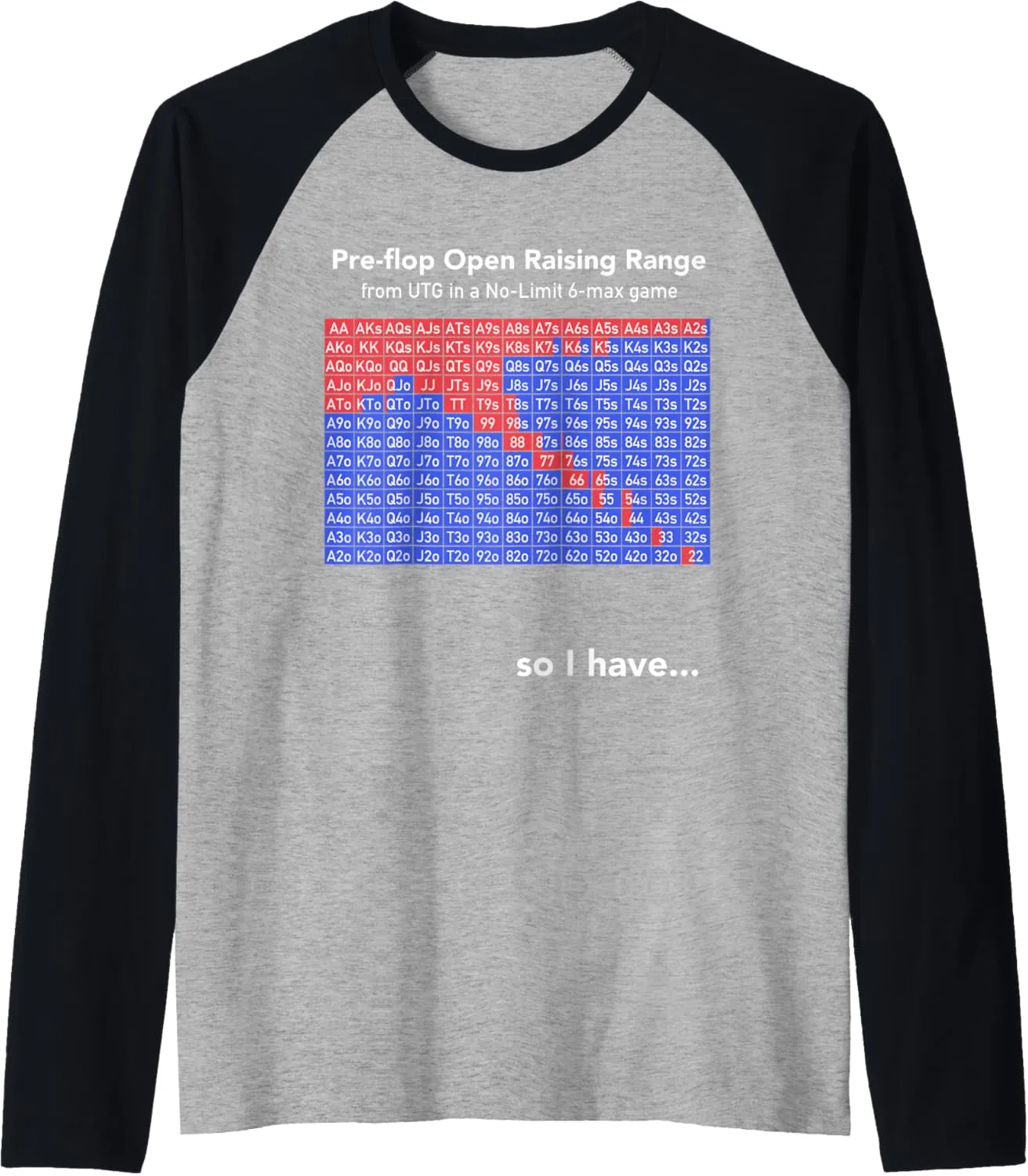 Poker Game UTG Pre-flop Open Raising Range Casino Raglan Baseball Tee