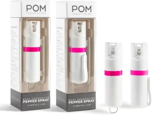 POM Pepper Spray Combo Pack, Keychain & Clip Model, Max Police Strength OC Formula, Quick Key Release, Flip Top Safety, 10 ft Range, 25 Bursts, 0.5 fl oz, Compact Tactical Design for Everyday Carry