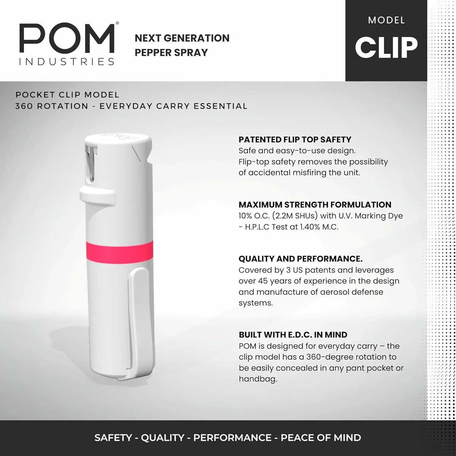 POM Pepper Spray Combo Pack, Keychain & Clip Model, Max Police Strength OC Formula, Quick Key Release, Flip Top Safety, 10 ft Range, 25 Bursts, 0.5 fl oz, Compact Tactical Design for Everyday Carry