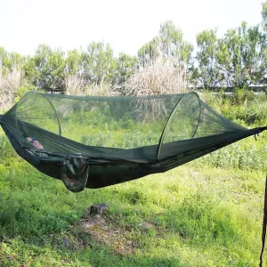 Pop up Hammock with Mosquito net - Ultra Light Outdoor Camping  for Adults with Capacity of 200 kilograms,Hammock Swing for 2 Tree Ties, 2 Black Gold Steel Buckles, Outdoor Storage Bag (CAMO)