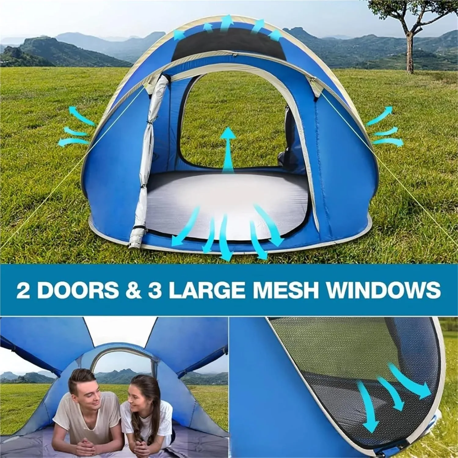 Pop Up Tents Easy Pop Up Tent 4 Person Waterproof Pop Up Camping Tents Automatic Tent Throw Pop Up Instant Flip Pop Tent for Camping Adult Pop Up Tent