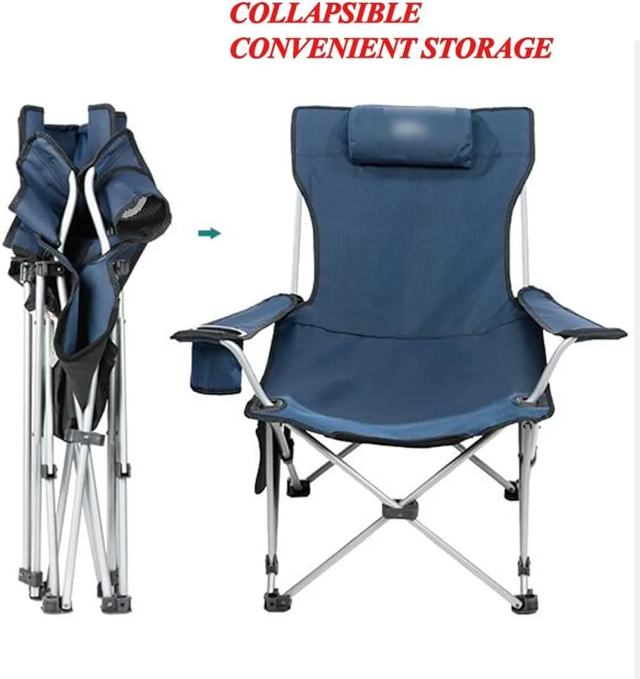 Portable Chair Camping, Lounge Chair Living Room, Folding Padded Camping Chair Steel Frame Collapsible Lawn Outdoor Chair with Side Pockets and Footrest Leisure Chair with Pillow