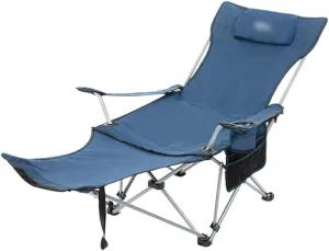 Portable Chair Camping, Lounge Chair Living Room, Folding Padded Camping Chair Steel Frame Collapsible Lawn Outdoor Chair with Side Pockets and Footrest Leisure Chair with Pillow