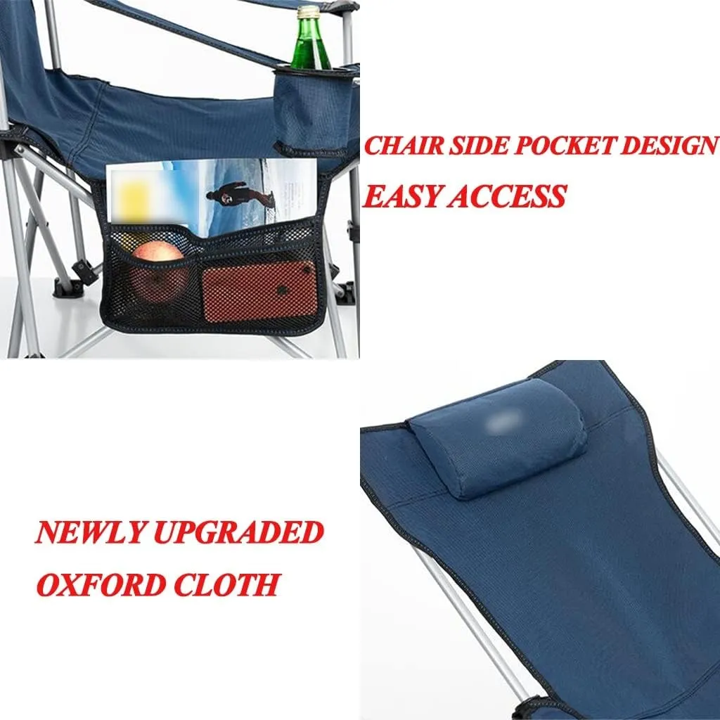 Portable Chair Camping, Lounge Chair Living Room, Folding Padded Camping Chair Steel Frame Collapsible Lawn Outdoor Chair with Side Pockets and Footrest Leisure Chair with Pillow