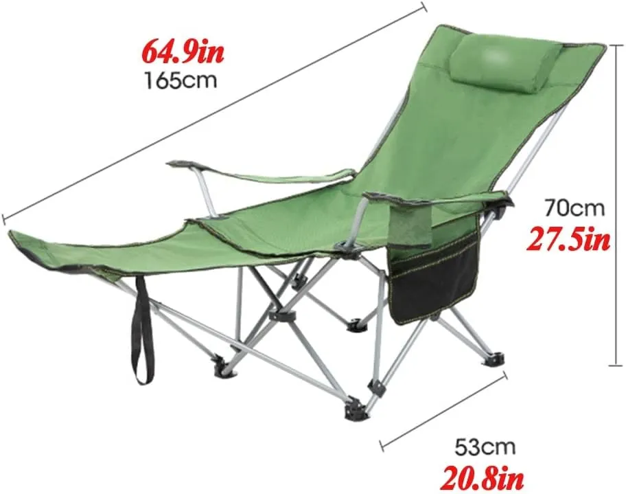 Portable Chair Camping, Lounge Chair Living Room, Folding Padded Camping Chair Steel Frame Collapsible Lawn Outdoor Chair with Side Pockets and Footrest Leisure Chair with Pillow