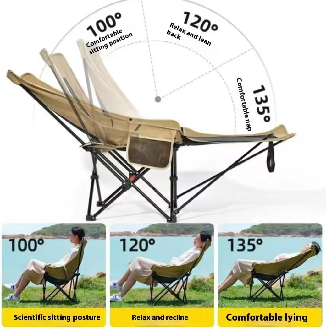 Portable Folding Camping Chair, Lawn Chair, Comfortable and Lightweight Sports Chair, Equipped with Three Adjustable Outdoor Fishing Gears, Suitable for Travel (Three Grade Green 140)